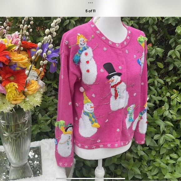 Design Options by Phillip Jane Gordon Sz S Snowman ⛄️ Beaded Sweater - Picture 4 of 10